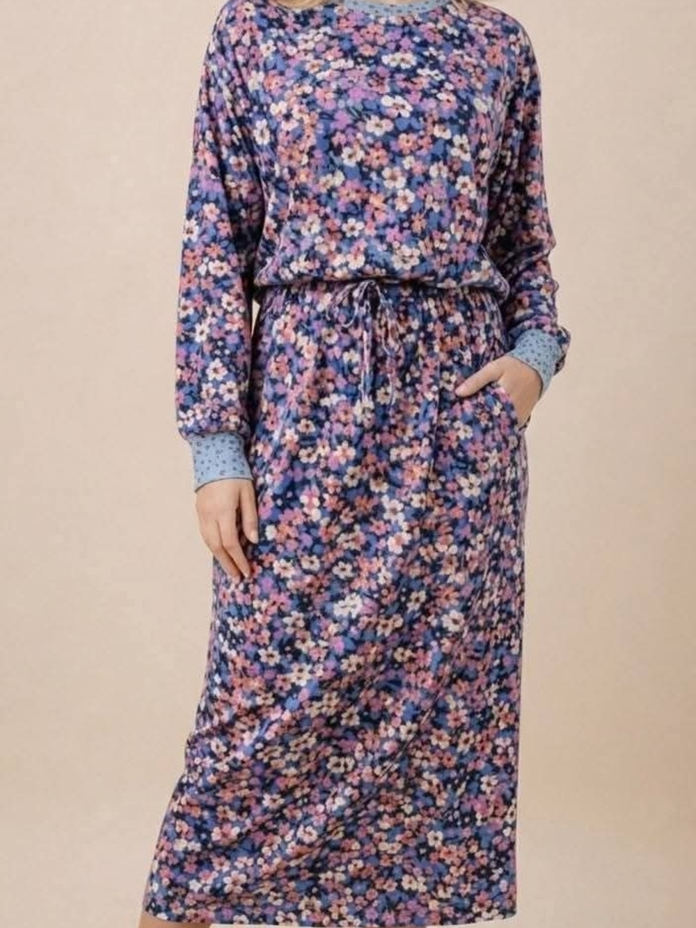 Floral Print Long Sleeve Outfit Blue & Pink